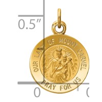 14K Yellow Gold Polished and Satin Solid Our Lady of Mt. Carmel Medal Round Charm view 3
