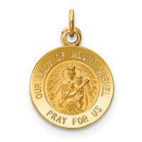 14K Yellow Gold Polished and Satin Solid Our Lady of Mt. Carmel Medal Round Charm view 1