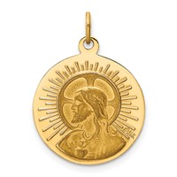 14K Yellow Gold Polished and Satin Solid Matka Boska Czestochowska Medal Reversible Round Pendant view 4
