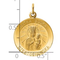 14K Yellow Gold Polished and Satin Solid Matka Boska Czestochowska Medal Reversible Round Pendant view 3