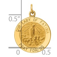 14K Yellow Gold Polished and Satin Solid Our Lady of Fatima Medal Round Charm view 3