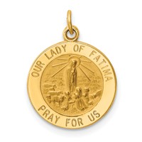 14K Yellow Gold Polished and Satin Solid Our Lady of Fatima Medal Round Charm view 1
