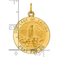 14K Yellow Gold Polished and Satin Solid Our Lady of Fatima Medal Round Pendant view 3