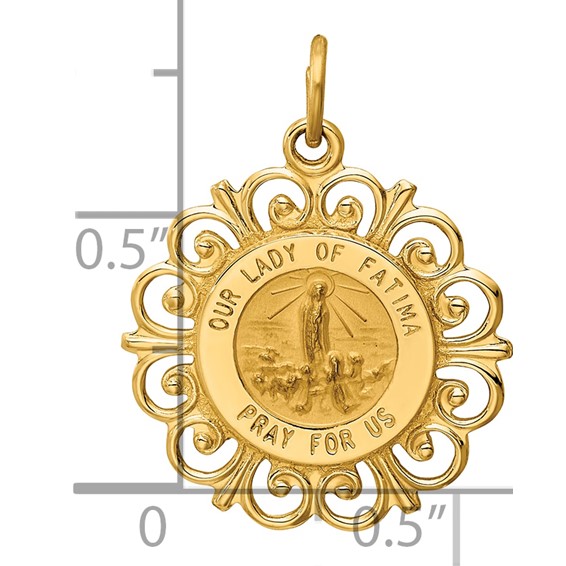 14k Polished and Satin Solid Our Lady of Fatima Medal Scalloped Edge Round Pendant