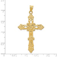 14K Yellow Gold Polished Fleur De Lis Cross Pendant view 3