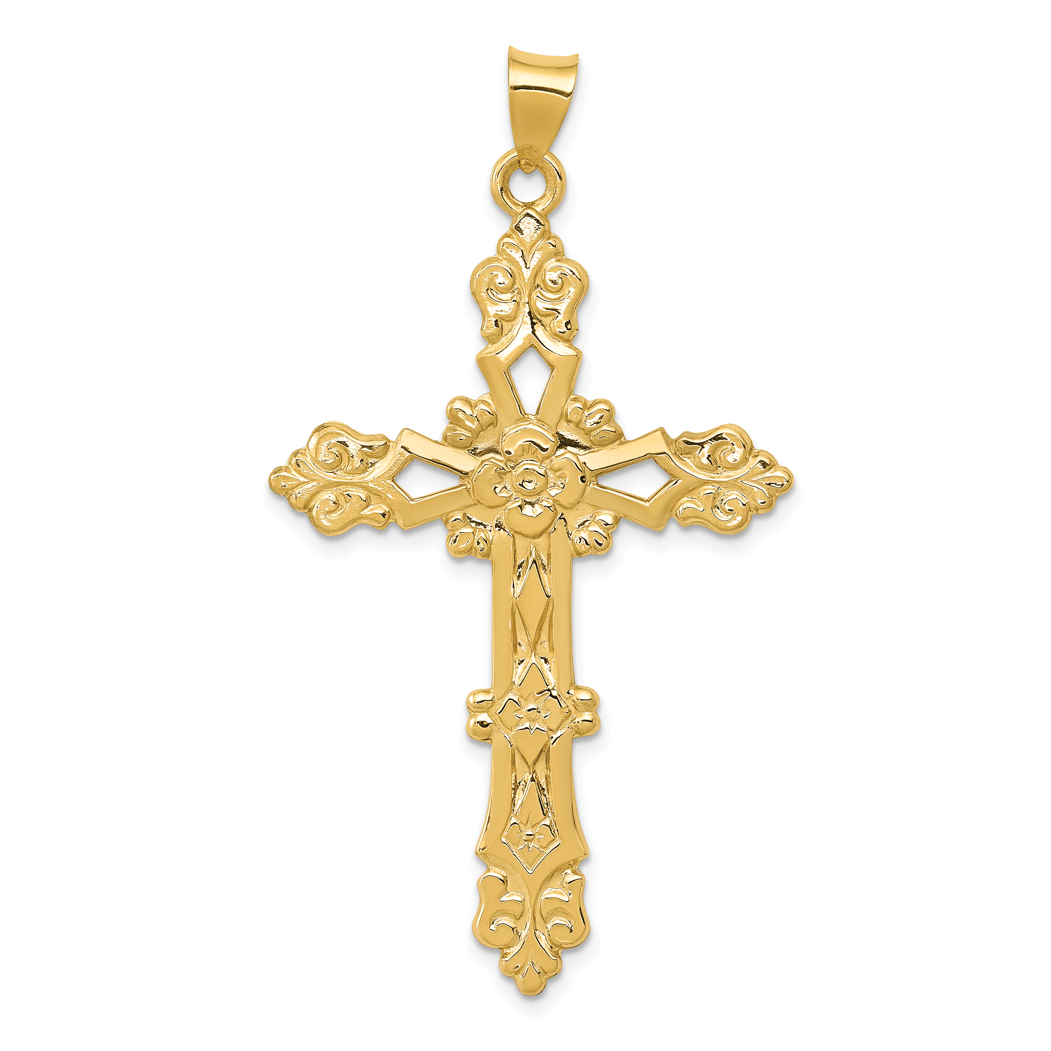 14K Polished Fleur de Lis Cross Pendant (XR706)
