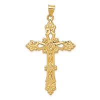 14K Yellow Gold Polished Fleur De Lis Cross Pendant view 1