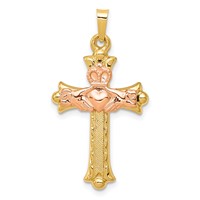 14K Two-Tone Claddagh Cross Pendant view 1