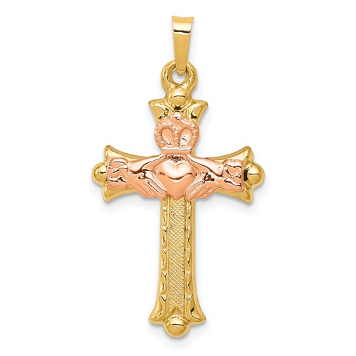 14K Two-Tone Claddagh Cross Pendant