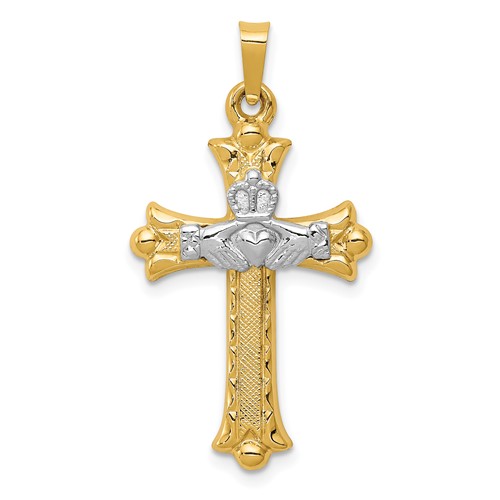 14K Two-tone Claddagh Cross Pendant