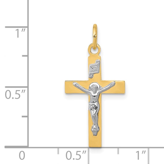 14k Two-tone INRI Crucifix Pendant