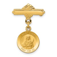 14K Yellow Gold Polished and Satin Saint Lucy Medal Pin view 1
