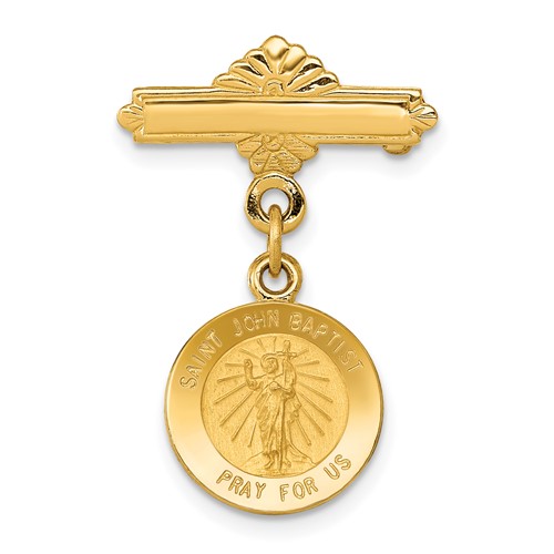 14K Yellow Gold Polished and Satin Saint John the Baptist Medal Pin