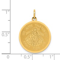 14K Yellow Gold Polished and Satin Solid Saint Jude Thaddeus Round Disc Charm view 3