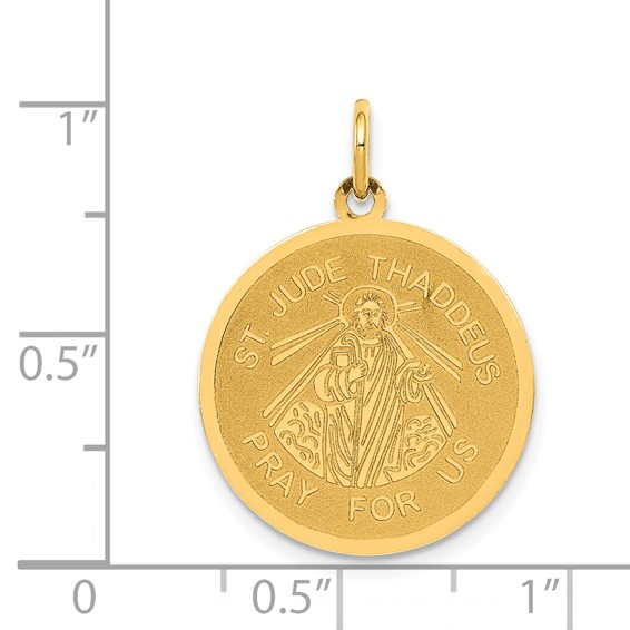 14k Polished and Satin Solid Saint Jude Thaddeus Round Disc Charm