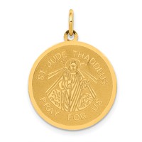 14K Yellow Gold Polished and Satin Solid Saint Jude Thaddeus Round Disc Charm view 1