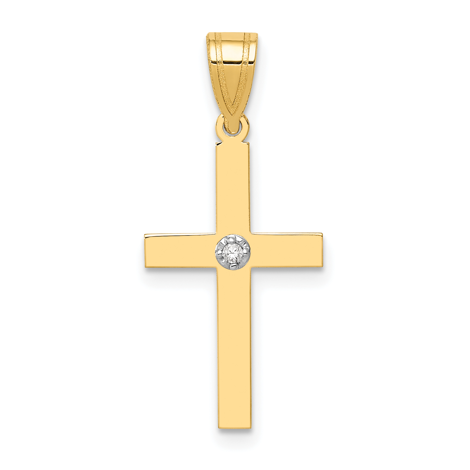 14k Polished .01ct. Diamond Cross Pendant (XR775)