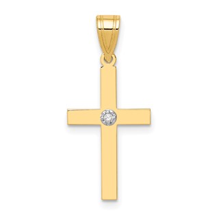 Gold Diamond Accent Flat Latin Cross Pendant