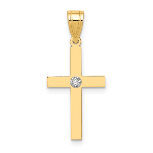 14K Yellow Gold Polished.01 Carat Diamond Cross Pendant