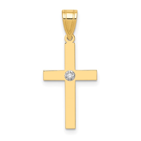 Gold Diamond Accent Flat Latin Cross Pendant