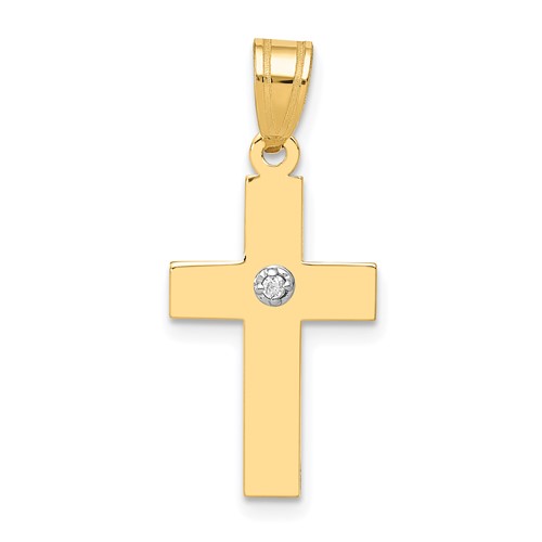 14K Yellow Gold Polished.01 Carat Diamond Cross Pendant
