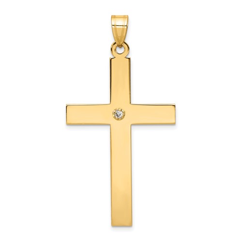 14K Yellow Gold Polished.03 Carat Diamond Cross Pendant