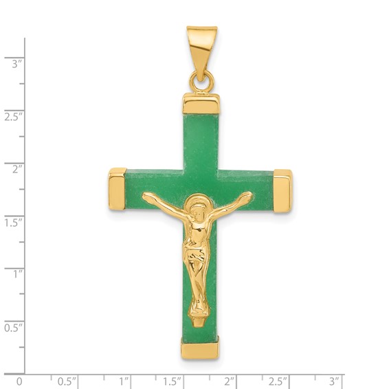 14k 3-D Green Dyed Quartz Crucifix Pendant