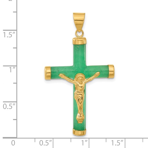 14ky Green Jade Crucifix Pendant