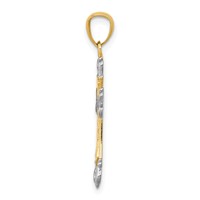14K and White Rhodium Diamond-cut Fleur De Lis Cross Pendant view 2