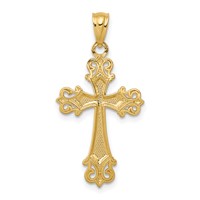 14K and White Rhodium Diamond-cut Fleur De Lis Cross Pendant view 4