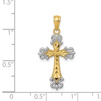 14K and White Rhodium Diamond-cut Fleur De Lis Cross Pendant view 3