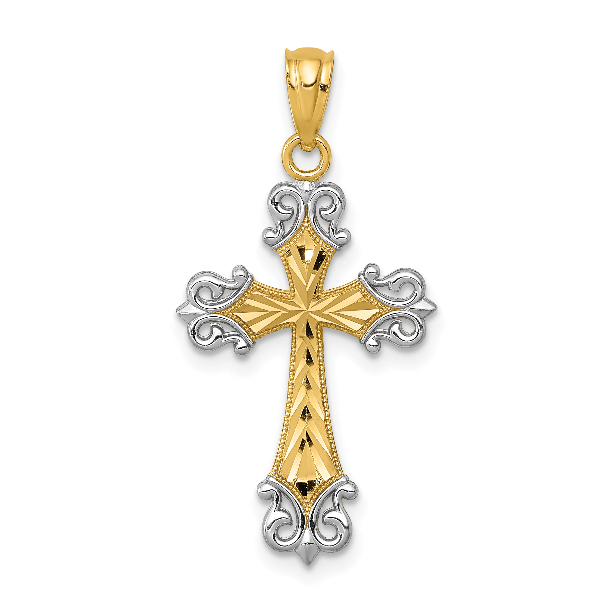 14k and Rhodium D/C Cross Pendant (XR917)