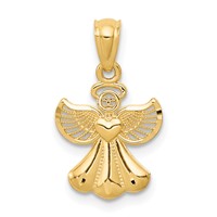 14K Yellow Gold Polished Angel Pendant with Heart view 1