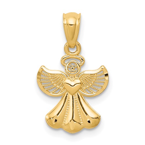 14K Yellow Gold Polished Angel Pendant with Heart