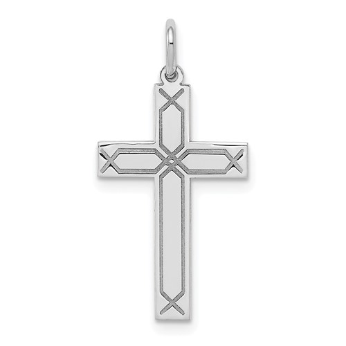 14K White Gold Laser Designed Cross Charm