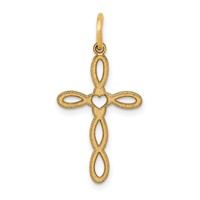 14K Yellow Gold Loop Pendant with Center Heart Cross view 1