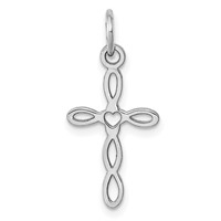 14K White Gold Loop Charm with Center Heart Cross view 1