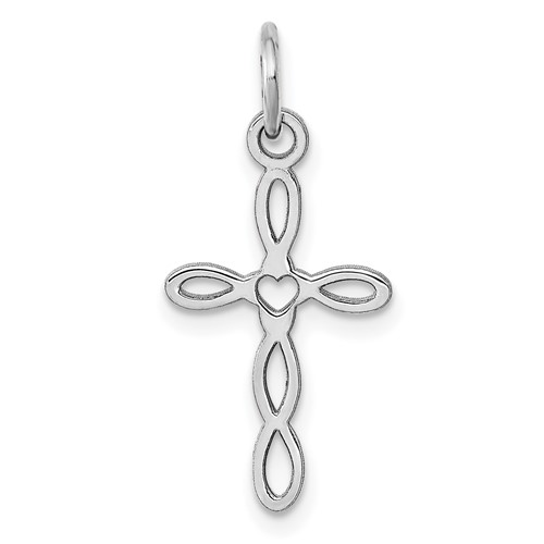 14K White Gold Loop Charm with Center Heart Cross
