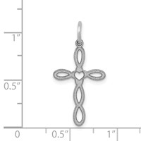 14K White Gold Loop Charm with Center Heart Cross view 3