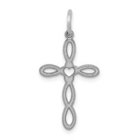 14K White Gold Loop Charm with Center Heart Cross view 1