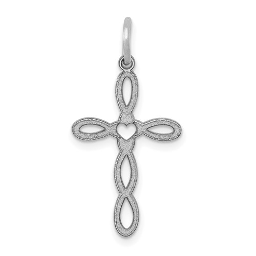 14K White Gold Loop Charm with Center Heart Cross