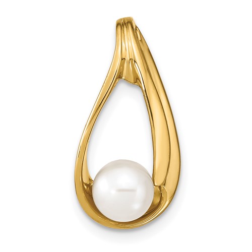 14K Yellow Gold 6-7mm Near Round White Freshwater Cultured Pearl Slide Fits Up to 6mm Regular 8mm Fancy Or Reversible Omega