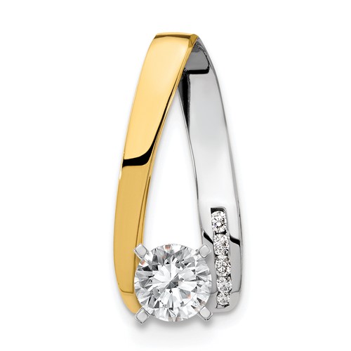 14K Two-tone Peg-Set Aaa Diamond Semi-Mount Slide Fits Up to 4mm Regular 6mm Fancy Or Reversible Omega