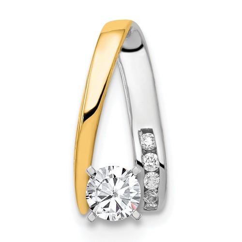 14K Two-tone 0.62 Carat Lab Grown Diamond VS SI+ G+ Round Complete Chain Slide Pendant