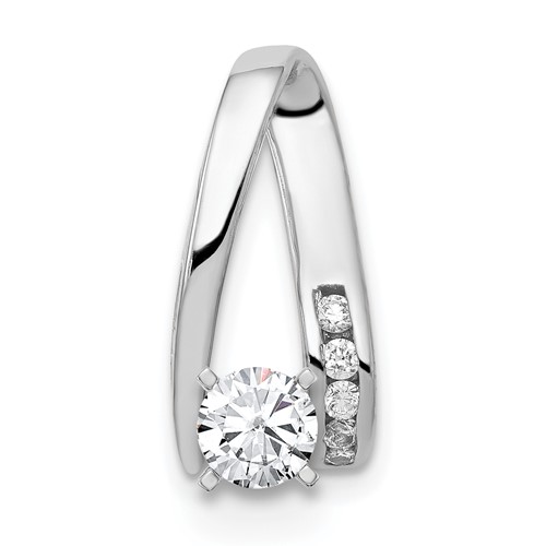 14K White Gold 0.62 Carat Lab Grown Diamond VS SI+ G+ Round Complete Chain Slide Pendant