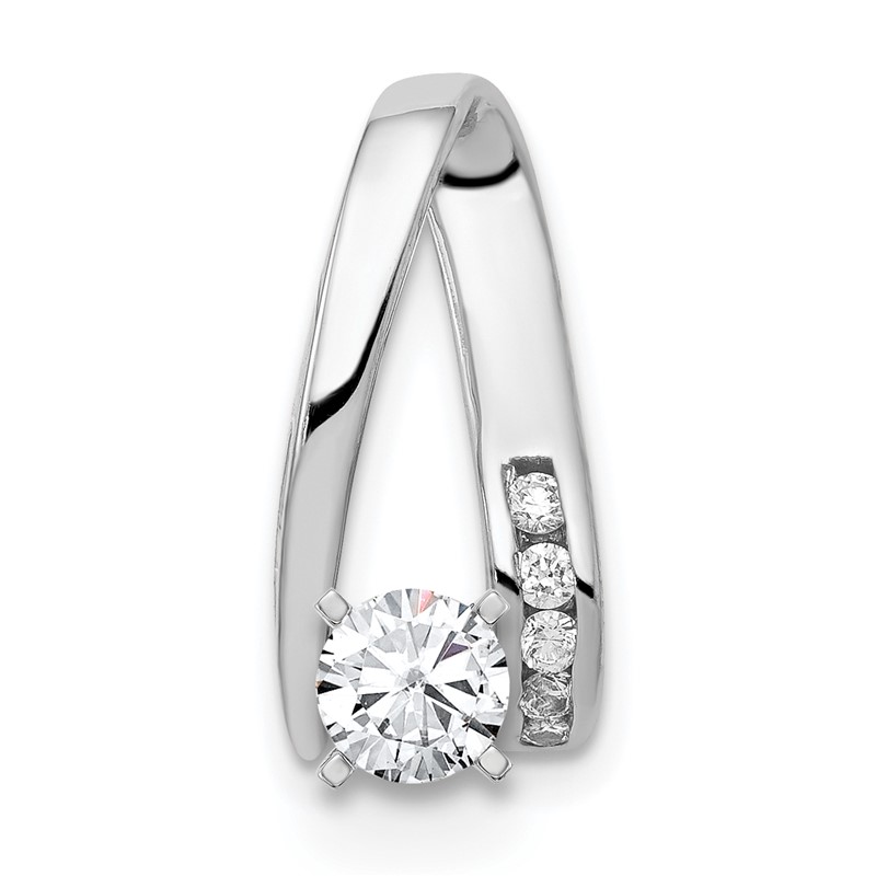 14k White Gold 5/8 carat Lab Grown Diamond VS/SI+ G+ Round Complete Chain Slide Pendant