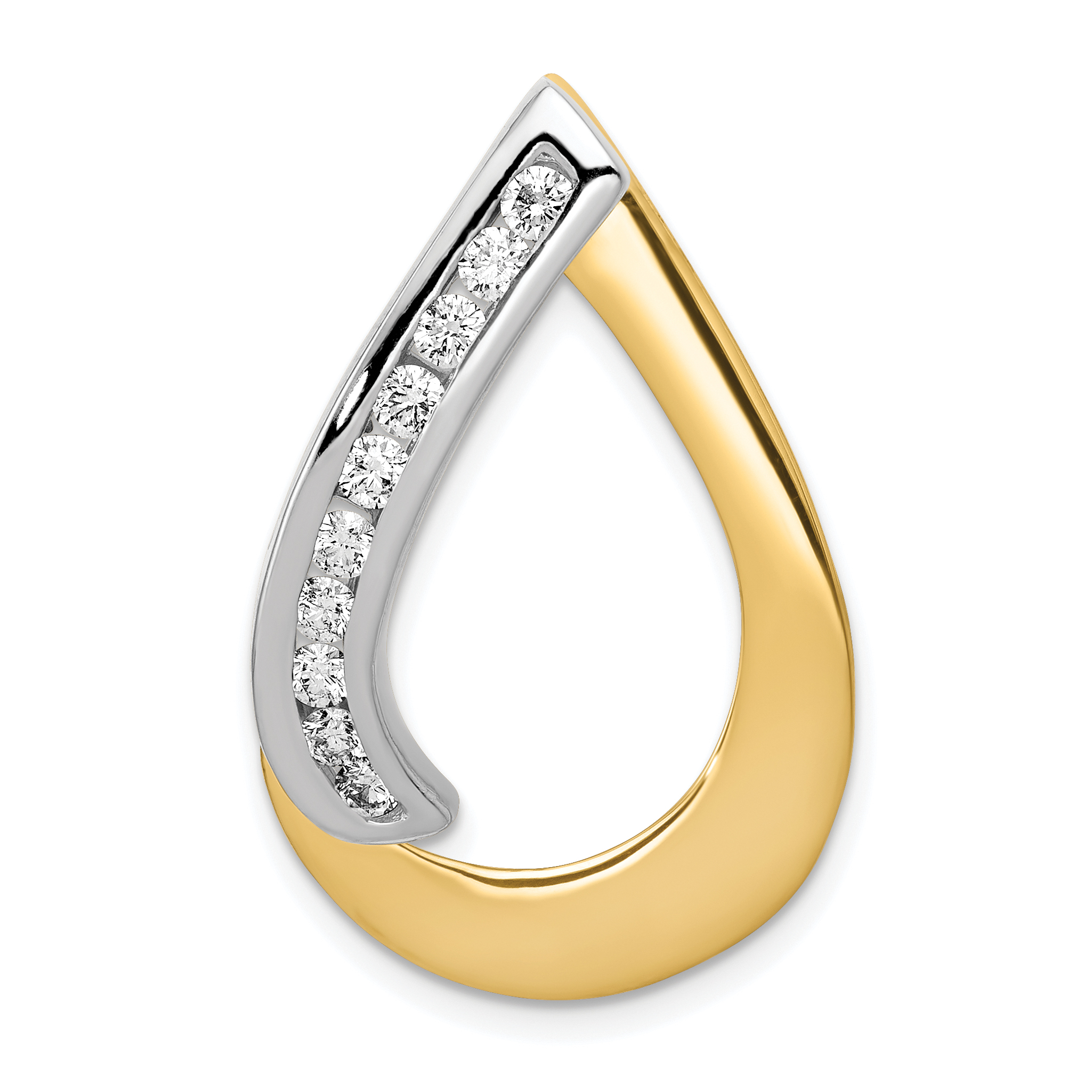 14k Two-Tone Complete 3/8 carat AA Diamond Teardrop Slide Fits up to 8mm Regular/10mm Fancy or Reversible Omega (XS895AA)