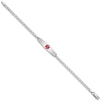 Sterling Silver Rhodium-plated Anchor Link Centered Red Enamel 30x 7mm Plate Medical ID Bracelet, 7" view 2