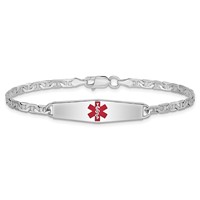 Sterling Silver Rhodium-plated Anchor Link Centered Red Enamel 30x 7mm Plate Medical ID Bracelet, 7" view 4