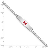 Sterling Silver Rhodium-plated Anchor Link Centered Red Enamel 30x 7mm Plate Medical ID Bracelet, 7" view 3